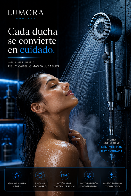 LUMORA AquaSpa - Cabezal de ducha filtrante de 3 modos
